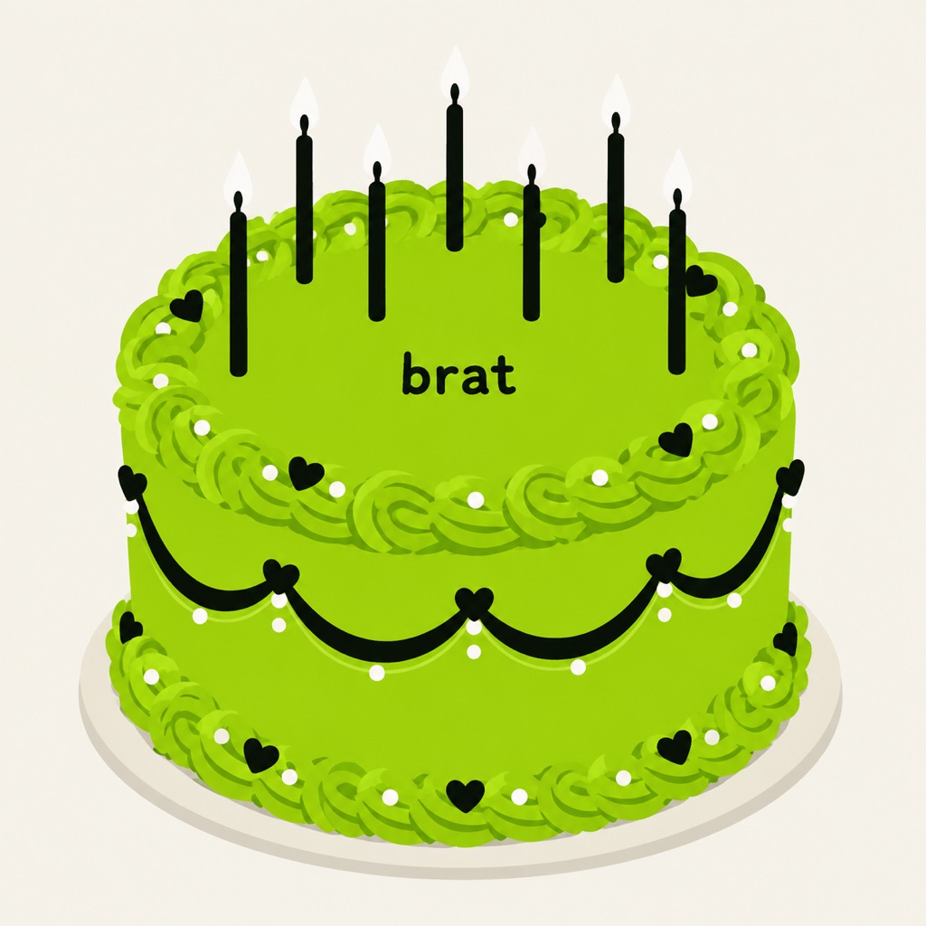 Lime green brat birthday cake with lowercase lettering